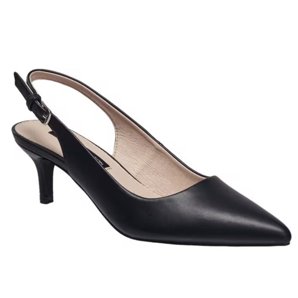 French Connection Quinn Slingback Pumps Sz 10 Black Pointed Kitten Heels Classic